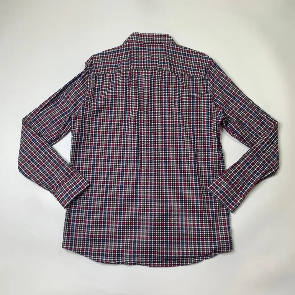 Johnston & Murphy Shirt Mens Medium Slim Flip Cuff Plaid Button Down Long Sleeve